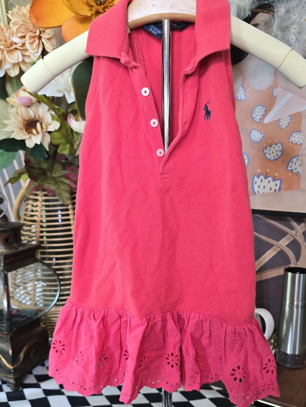 Ralph Lauren 3t Pink Polo Dress with Eyelet Ruffle Girls